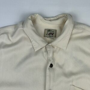 Red Turtle Mens Large Rayon Paradise of the Pacific Hula Girl Camp Shirt Cream